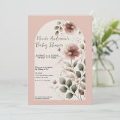 Desert Roos Roze & Groene Bloemen Baby shower Kaart (Staand voorkant)