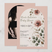 Desert Roos Roze & Groene Bloemen Baby shower Kaart (Voorkant / Achterkant)