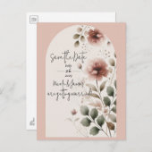 Desert Roos Roze & Groene Bloemen Bewaar de datum Aankondigingskaart (Voorkant / Achterkant)
