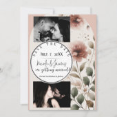 Desert Roos Roze & Groene Bloemen Bewaar de datum Kaart (Voorkant)