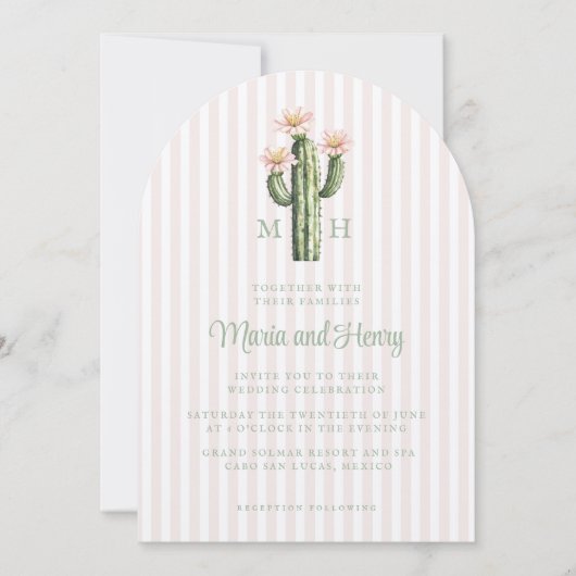 Desert Rose Cactus Monogram Wedding Kaart (Voorkant)