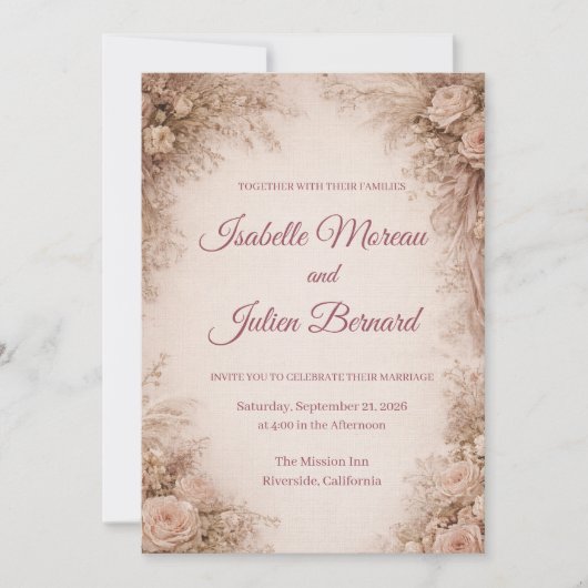 Desert Rose – Dune & Bloom Wedding Kaart (Voorkant)