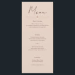 Desert Rose – Minimalist Wedding Menu Card<br><div class="desc">This elegant minimalist wedding menu card features refined typography and a soft blush background for a timeless and sophisticated reception table setting. The clean layout highlights each course while maintaining a modern and understated design that complements contemporary wedding stationery suites. Perfect for romantic, neutral, desert, or minimalist weddings, this reception...</div>