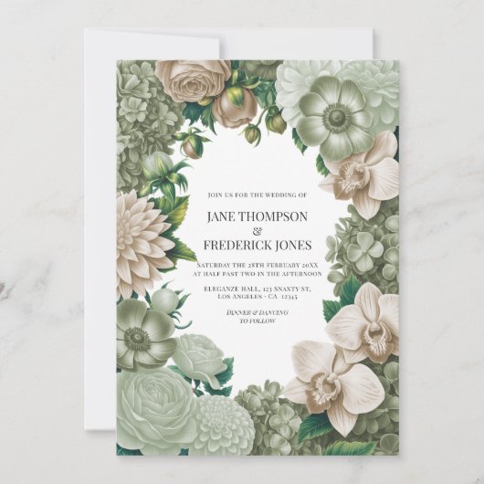 Desert Sage, Aloe Mist & Sandstone Beige Wedding Kaart (Voorkant)