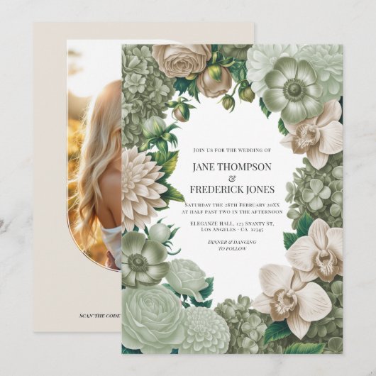 Desert Sage, Aloe Mist & Sandstone Beige Wedding Kaart (Voorkant / Achterkant)