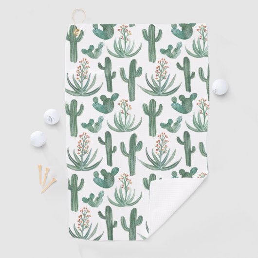 Desert Saguaro Cacti Succulents Waterverf Golfhanddoek (Insitu)