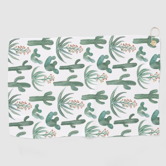 Desert Saguaro Cacti Succulents Waterverf Golfhanddoek (Horizontaal)