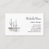 Desert Saguaro Cactus Minimalist Zwart Wit Visitekaartje (Voorkant)