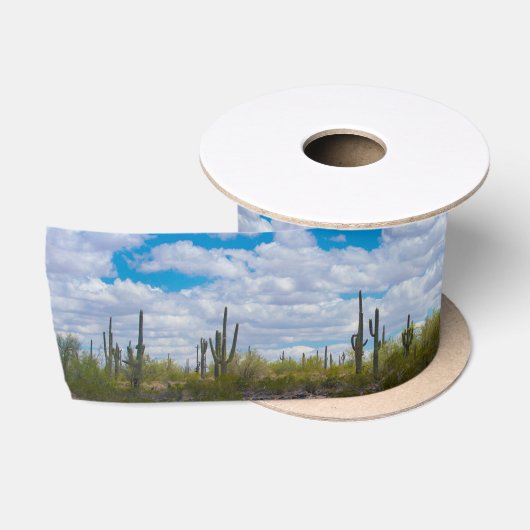 Desert Saguaro Cactus Party Clouds Natuur Satijnen Lint (Spoel)