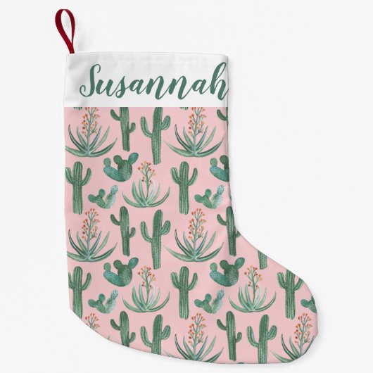 Desert Saguaro Cactus Succulents Pattern CUSTOM Kleine Kerstsok (Voorkant)