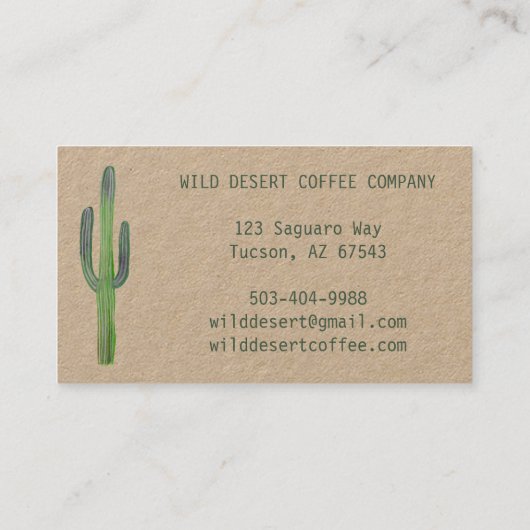 Desert Saguaro Cactus Waterverf Unique Boho Kraft Visitekaartje (Achterkant)