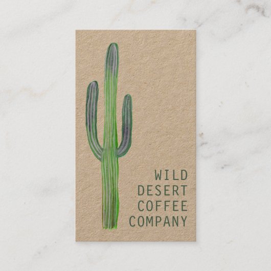 Desert Saguaro Cactus Waterverf Unique Boho Kraft Visitekaartje (Voorkant)
