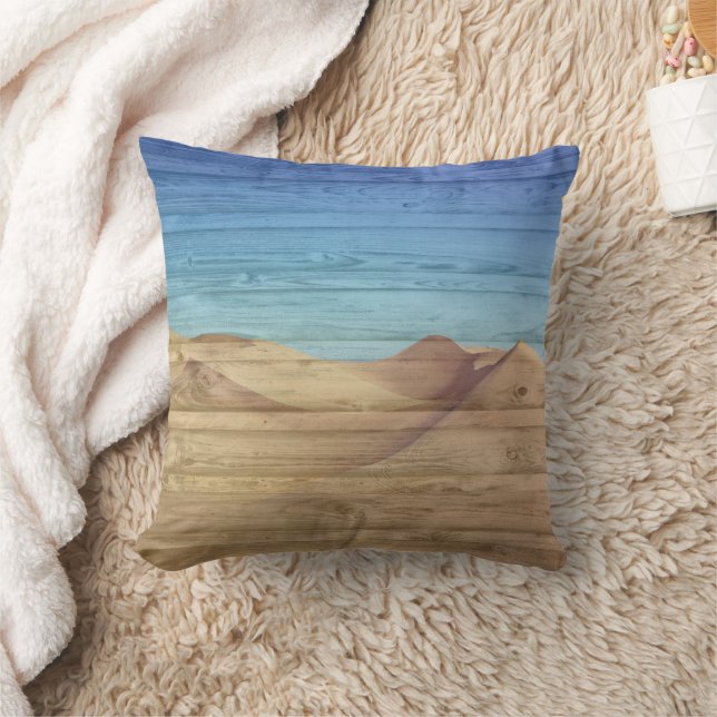 Desert Sand Dunes Beautiful Blue Sky On Wood Grain Kussen (Deken)