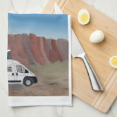 Desert Scene Van Life Kitchen Towel White Van Theedoek (Quarter Fold)