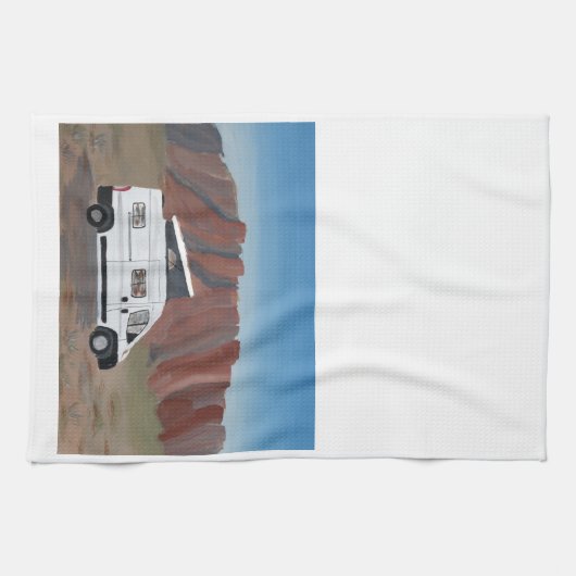 Desert Scene Van Life Kitchen Towel White Van Theedoek (Horizontaal)