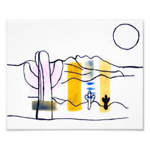 Desert Scene Waterverf + Ink Foto Afdruk