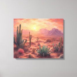 Desert Sequoia Cactus Kleurrijke Zonsopgang Kunst Canvas Afdruk