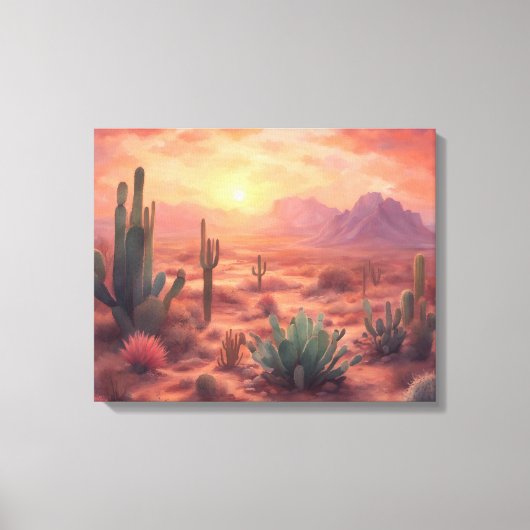 Desert Sequoia Cactus Kleurrijke Zonsopgang Kunst Canvas Afdruk (Voorkant)