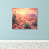 Desert Sequoia Cactus Kleurrijke Zonsopgang Kunst Canvas Afdruk (Insitu (Houten vloer))