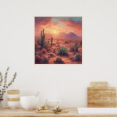 Desert Sequoia Cactus Kleurrijke Zonsopgang Kunst Poster (Keuken)