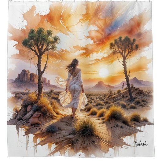 Desert Serenity: mystieke reis door het zand Douchegordijn (Voorkant)