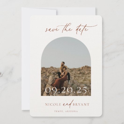 Desert Sienna Arch Lijst Wedding Save the Date (Voorkant)