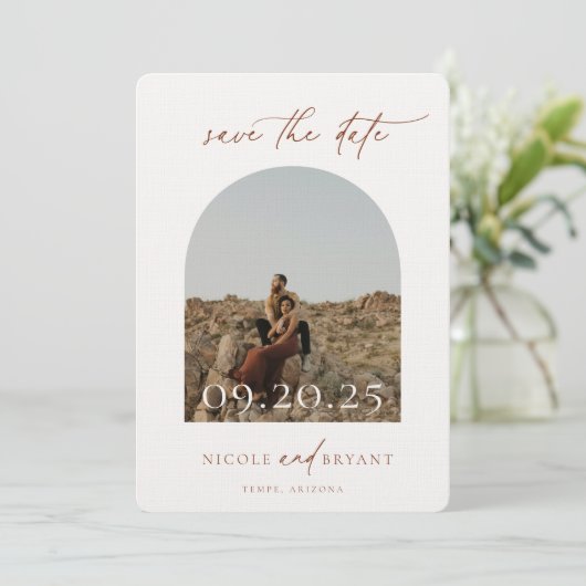 Desert Sienna Arch Lijst Wedding Save the Date (Staand voorkant)