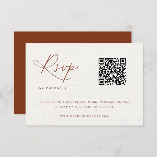 Desert Sienna Minimalist Wedding QR Code RSVP Kaartje (Voorkant / Achterkant)