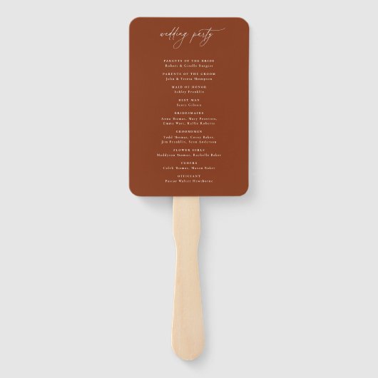 Desert Sienna Monogram Wedding Programme Handwaaier (Achterkant)