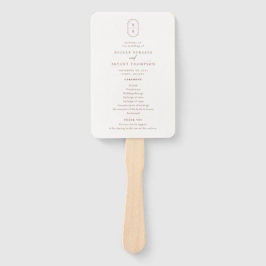 Desert Sienna Monogram Wedding Programme Handwaaier (Voorkant)