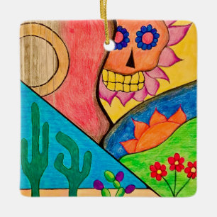 Desert Skull-kerstcactus Folk Art Keramisch Ornament