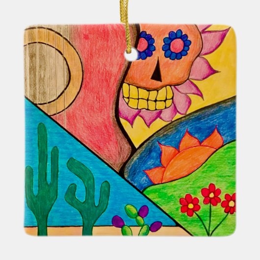 Desert Skull-kerstcactus Folk Art Keramisch Ornament (Voorkant)