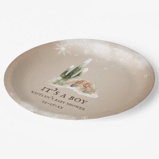 Desert Snow Cactus Baby shower Papieren Bordje (Gekanteld)