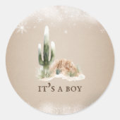 Desert Snow Cactus Baby shower Ronde Sticker (Voorkant)