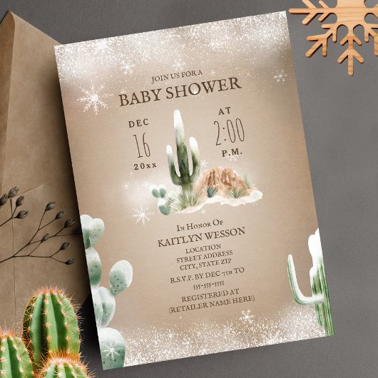 Desert Snow Cactus Winter Baby shower Kaart