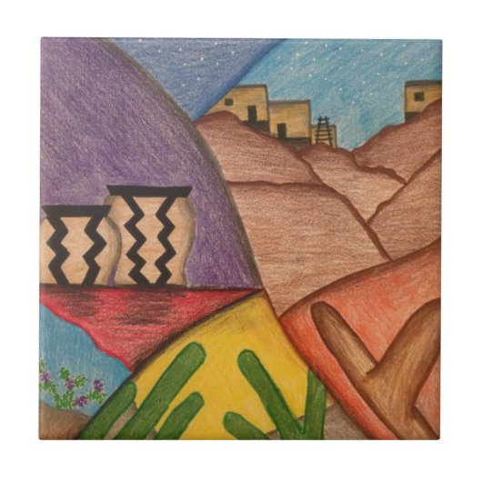 Desert Southwest Arizona Cactus keramische tegel Tegeltje (Voorkant)