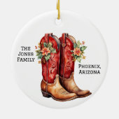 Desert/Southwest Cowboy Christmas Boots Keramisch Ornament (Achterkant)