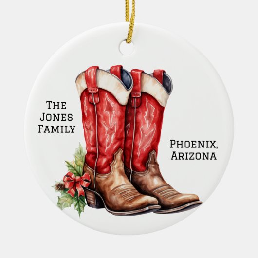 Desert/Southwest Cowboy Santa Christmas Boots Keramisch Ornament (Voorkant)