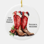 Desert/Southwest Cowboy Santa Christmas Boots Keramisch Ornament (Achterkant)