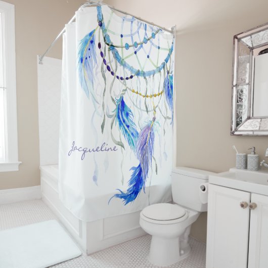 Desert Southwest Dream Catcher Feather Waterverf Douchegordijn (In situ)