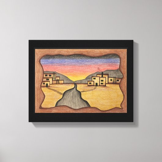 Desert Southwest Folk Art Colorful Sunset Canvas Afdruk (Voorkant)