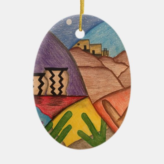 Desert Southwest Folk Art Kerstmis Keramisch Ornament (Voorkant)