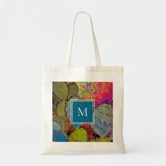 Desert Southwest Monogram Prickly Pear Cactus Tote Bag (Voorkant)