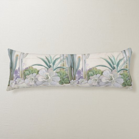 Desert Southwestern Cactus Succulent Shiplap Wood Lichaamskussen (Voorkant)