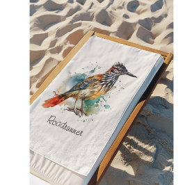 Desert Spirit, Roadrunner in Waterverf Bad Handdoek