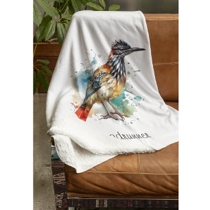 Desert Spirit, Roadrunner in Waterverf, op maat Fleece Deken