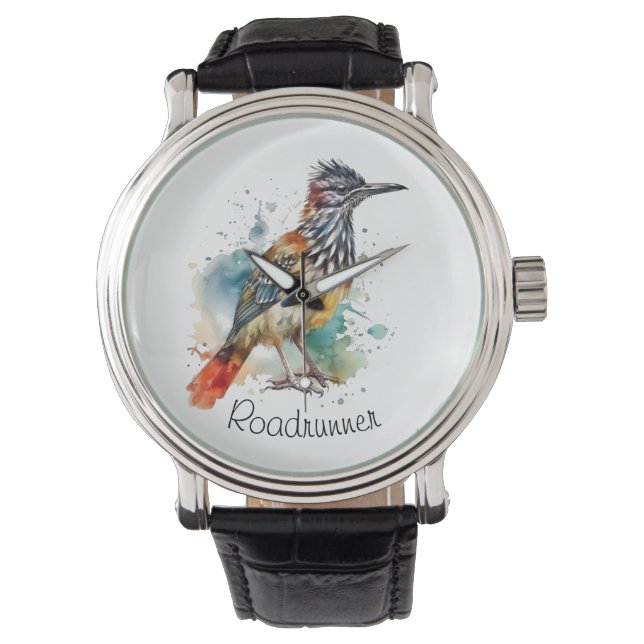 Desert Spirit, Roadrunner in Waterverf, op maat Horloge (Voorkant)