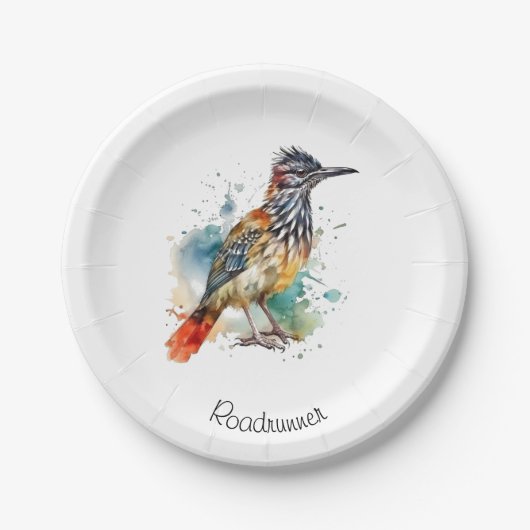 Desert Spirit, Roadrunner in Waterverf, op maat Papieren Bordje (Voorkant)