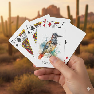 Desert Spirit, Roadrunner in Waterverf, op maat Pokerkaarten