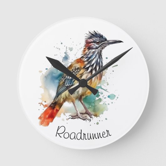 Desert Spirit, Roadrunner in Waterverf, op maat Ronde Klok (Voorkant)